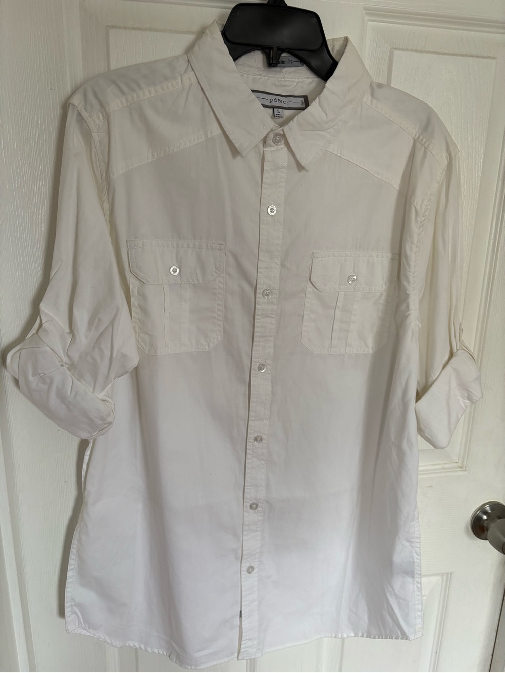 PD&C White Men's Casual Button-Down Shirt